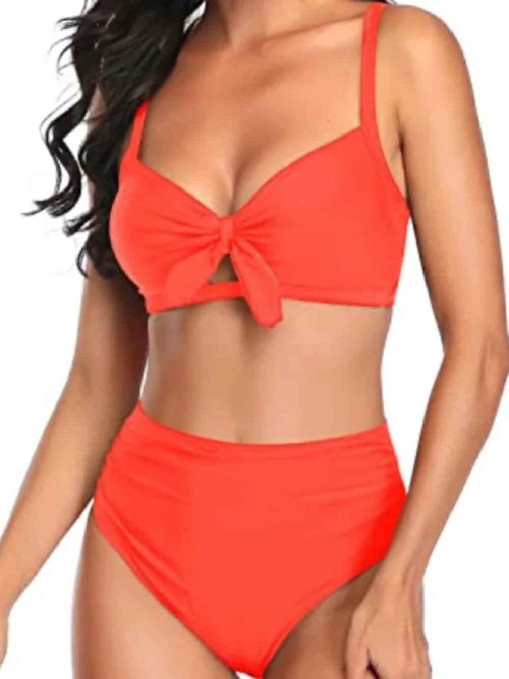 NWT Tempt Me Neon Orange Two Piece Bikini Swimsuit Sz XL Tie Knot Beach Vacation